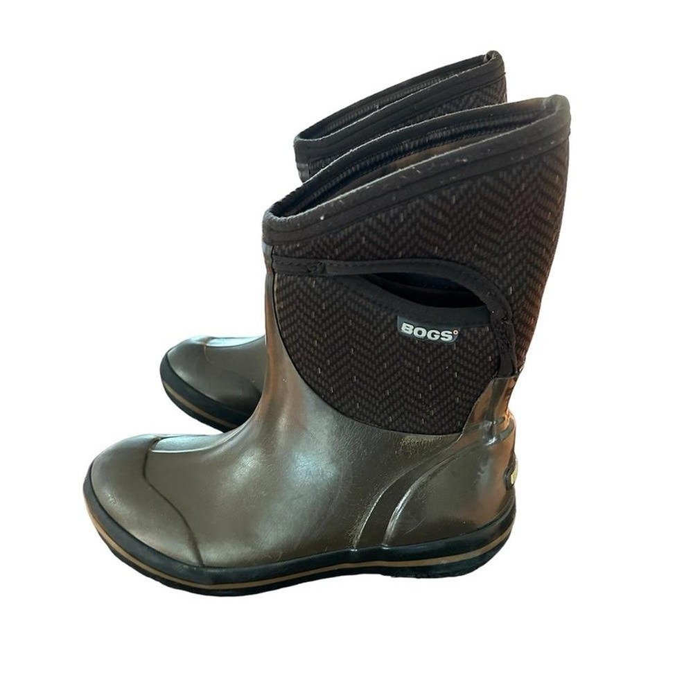 BOGS Womens Plimsoll Herringbone Mid Boot Brown Waterproof Rain 71414-202 Size 6